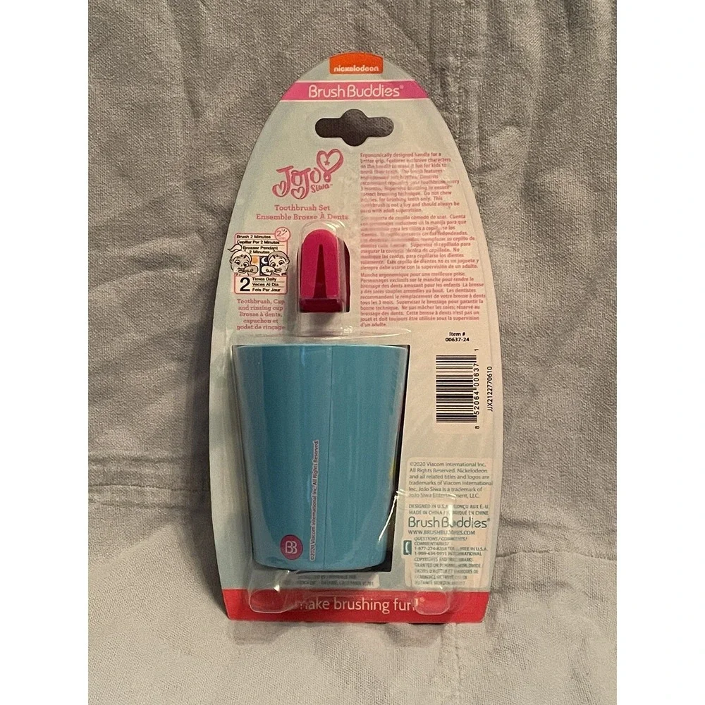 NEW Children's JoJo‎ Siwa Brush Buddies 3 Piece Soft Toothbrush, Cup, & Cap Set